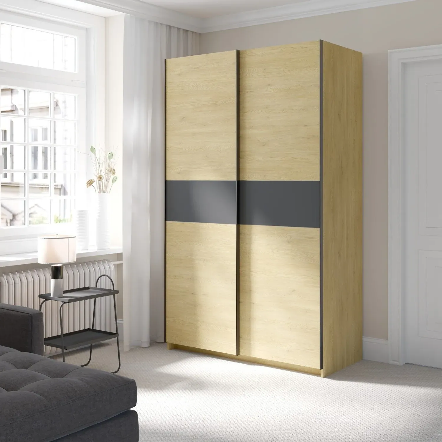 Andora Midi Sliding Wardrobe - Cream, Anthracite
