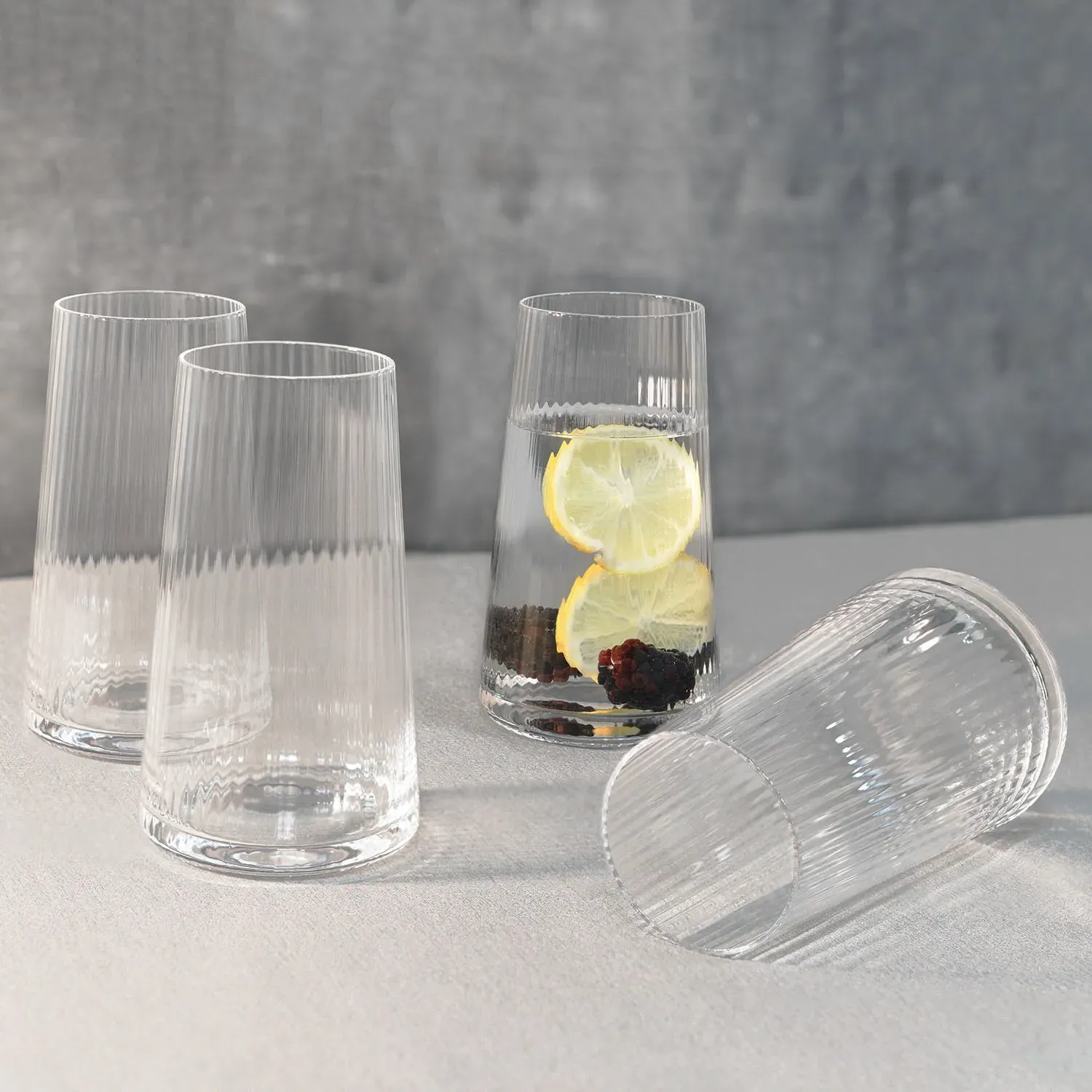 Anya Ribbed Hiball Glass Pack of 4 - Clear