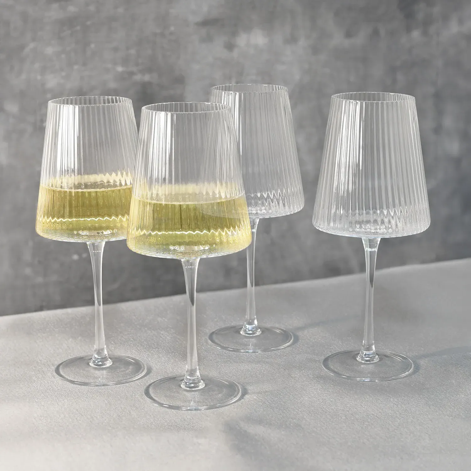 Anya Ribbed Wine Glass Pack of 4 - Clear