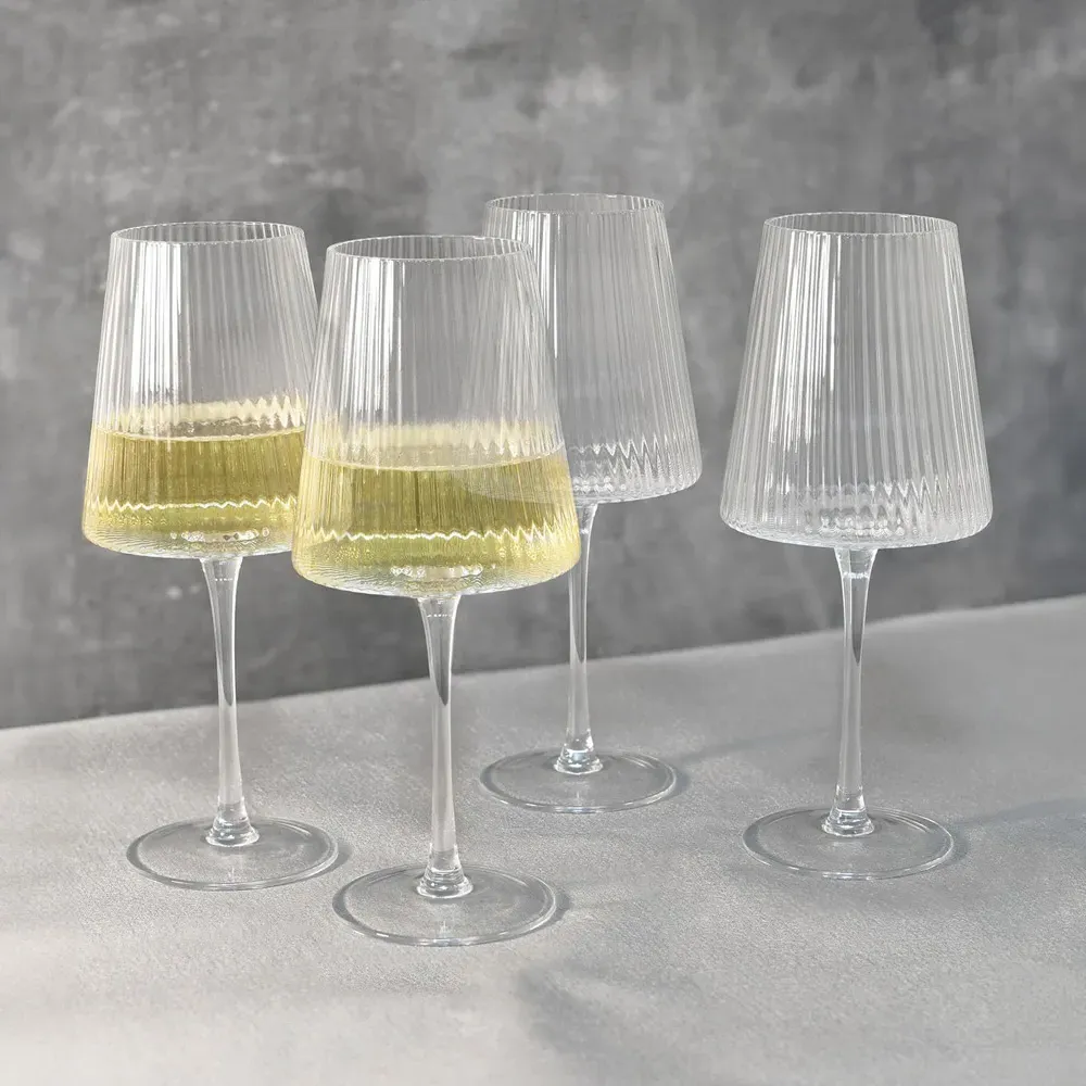 Anya Ribbed Wine Glass Pack of 4 - Clear