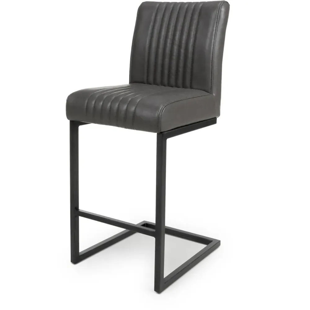 Archer Bar Stool Set of 2 - Grey, Leather Effect