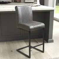 Archer Bar Stool Set of 2 - Grey, Leather Effect