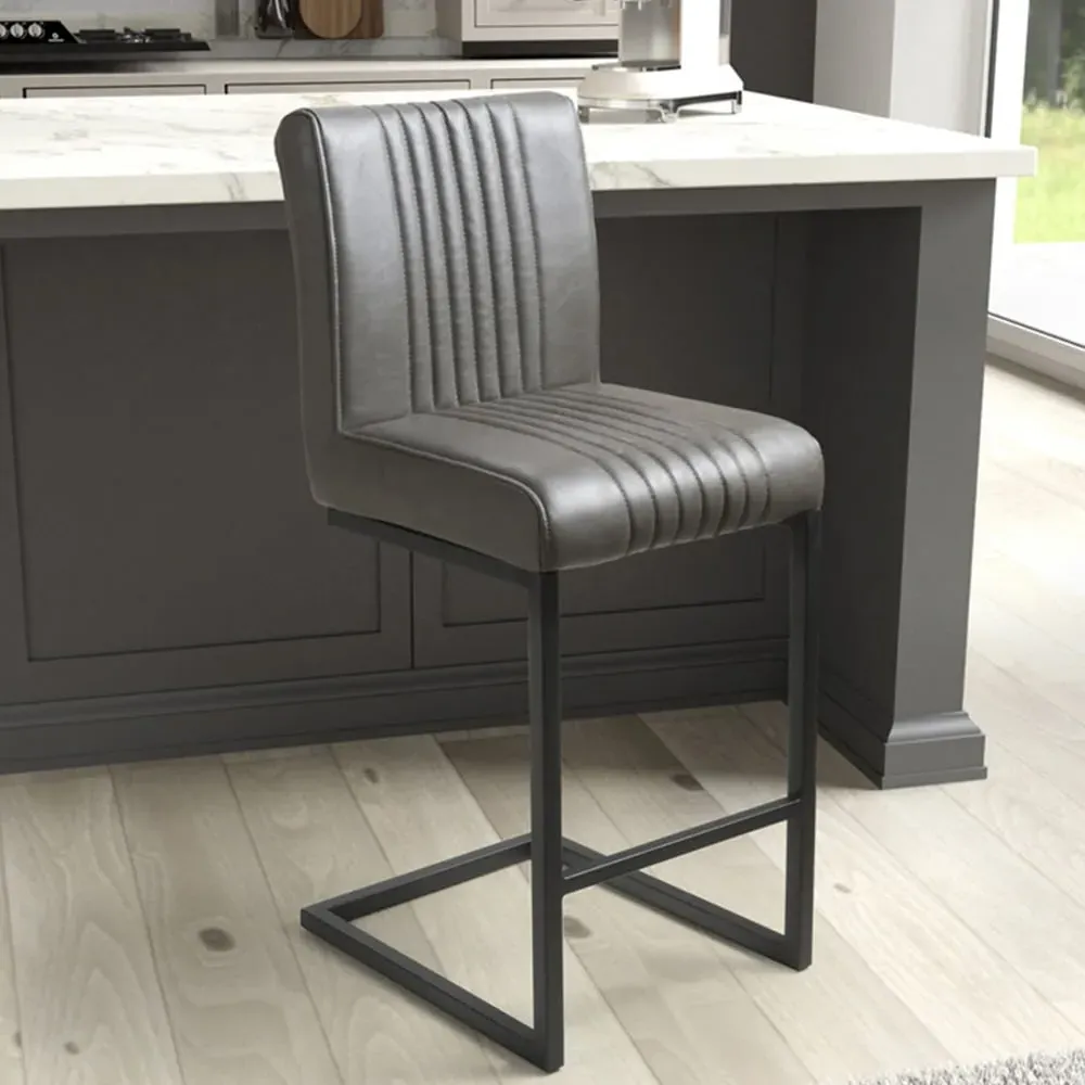 Archer Bar Stool Set of 2 - Grey, Leather Effect image