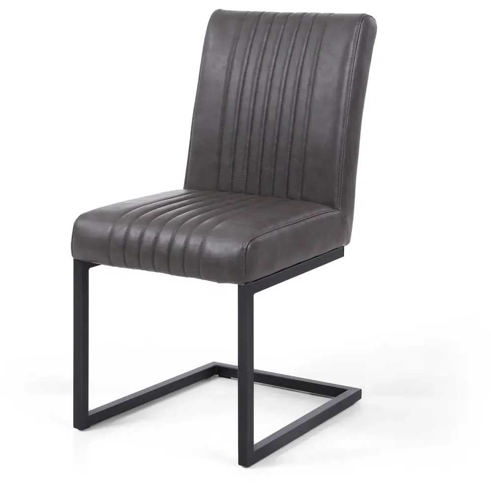 Archer Set of 2 Dining Chairs - Grey, Leather Effect