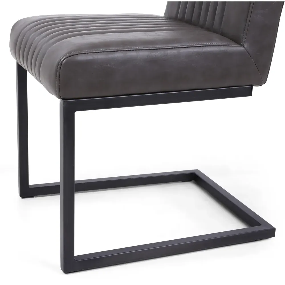 Archer Set of 2 Dining Chairs - Grey, Leather Effect