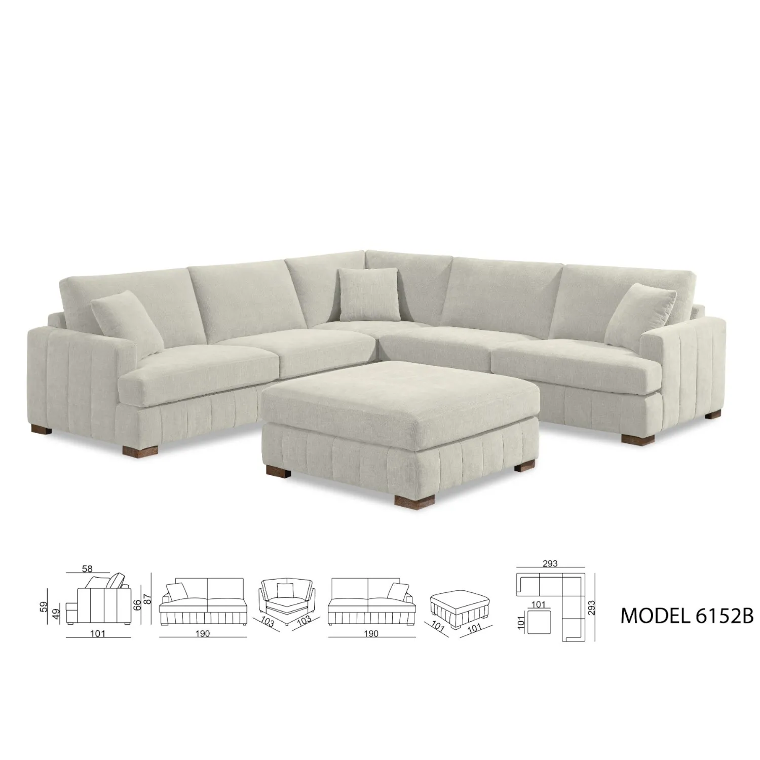 Arden Corner Sofa with Footstool - Cream, Polyester