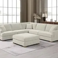 Arden Corner Sofa with Footstool - Cream, Polyester