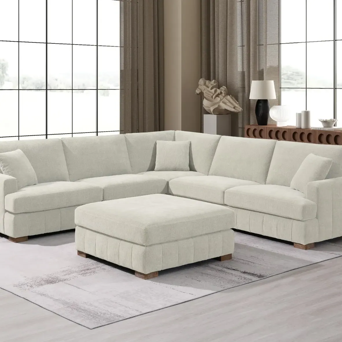 Arden Corner Sofa with Footstool - Cream, Polyester image