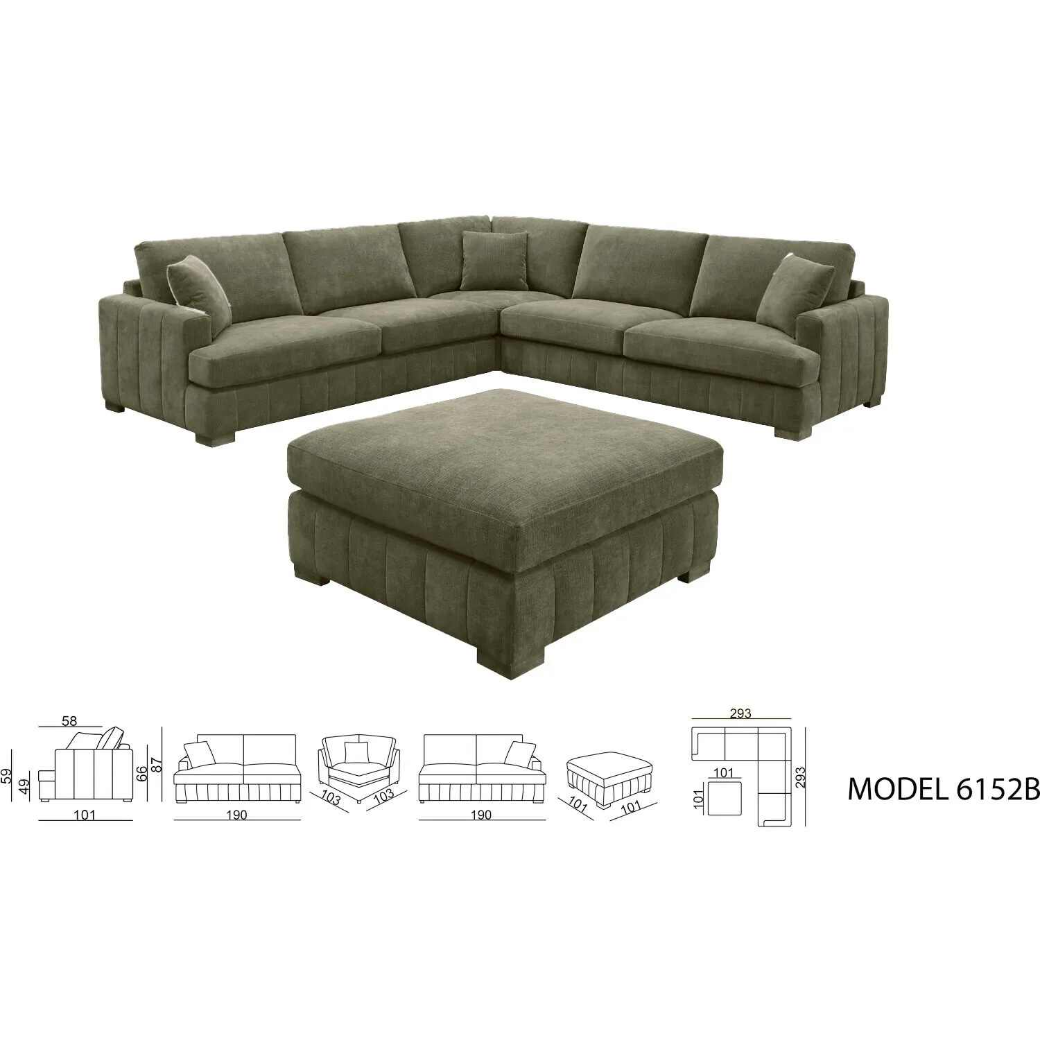 Arden Corner Sofa with Footstool - Green, Polyester