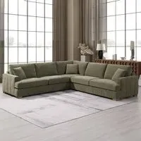 Arden Corner Sofa with Footstool - Green, Polyester