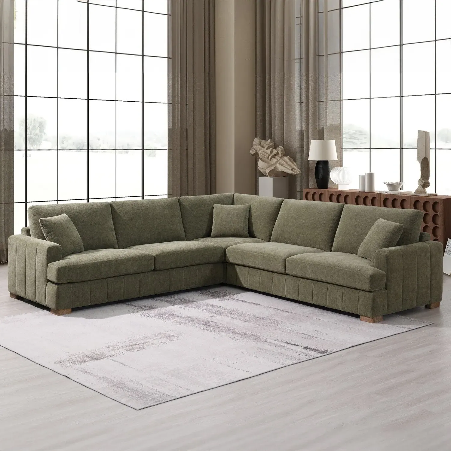 Arden Corner Sofa with Footstool - Green, Polyester