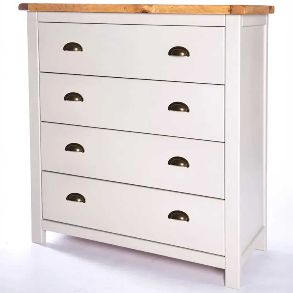 Argenta 4 Drawer Chest of Drawers with Brass Cup Handles - Grey, Pine