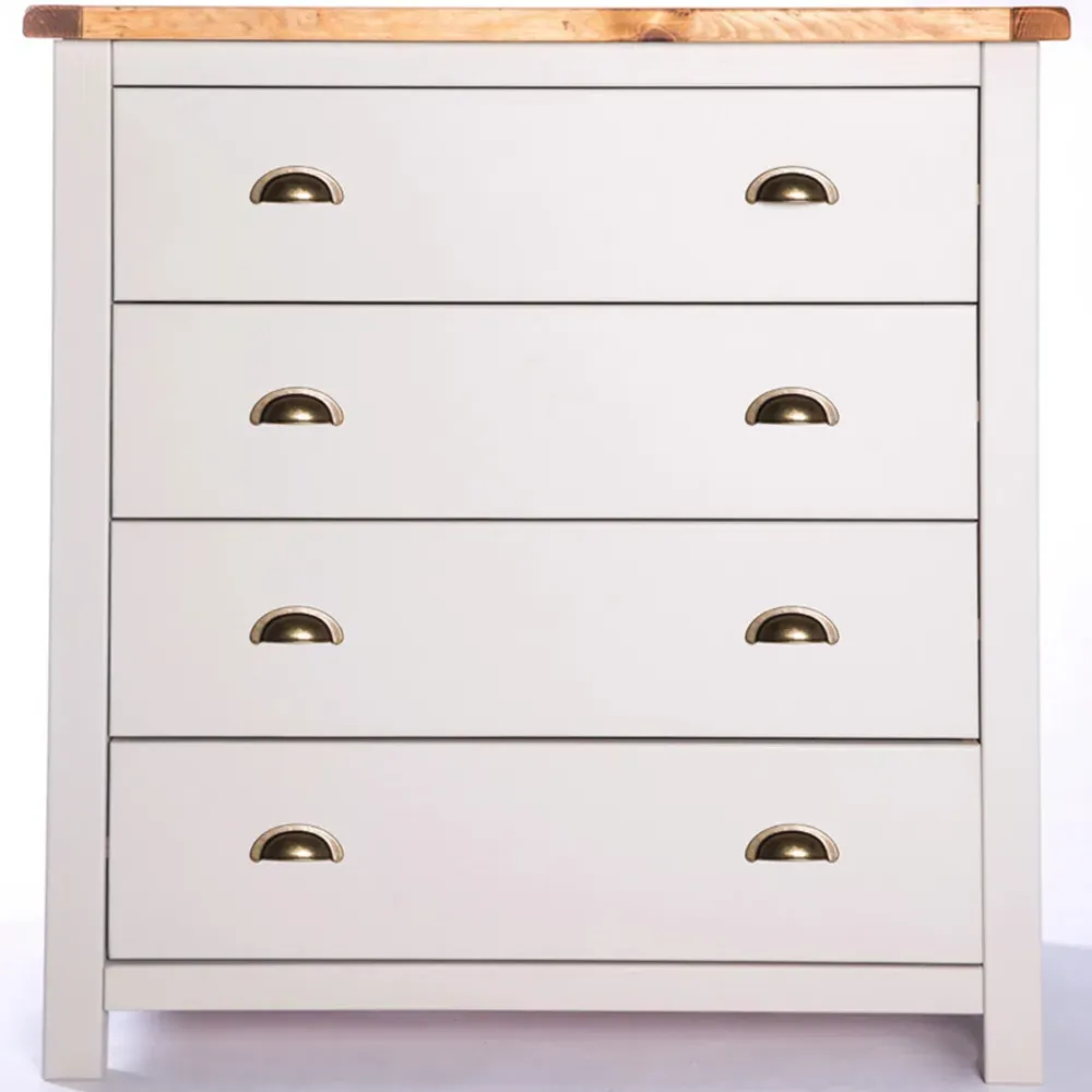 Argenta 4 Drawer Chest of Drawers with Brass Cup Handles - Grey, Pine