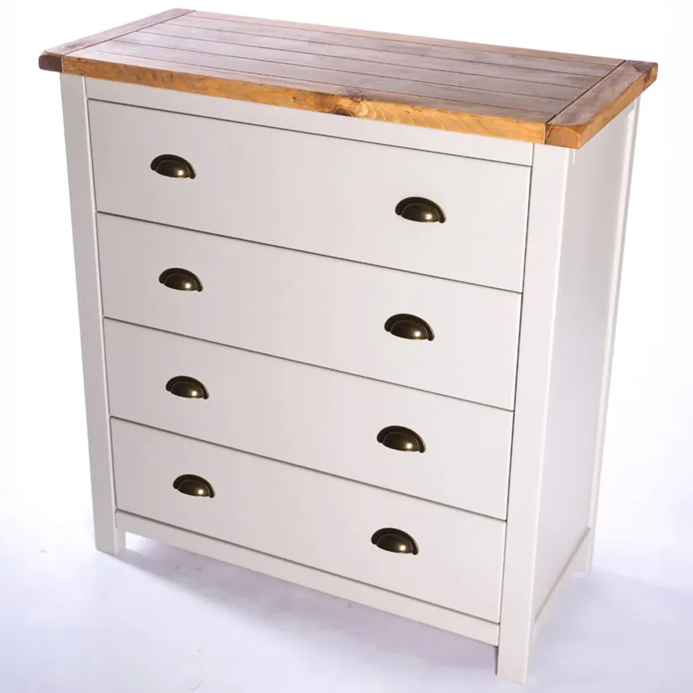 Argenta 4 Drawer Chest of Drawers with Brass Cup Handles - Grey, Pine