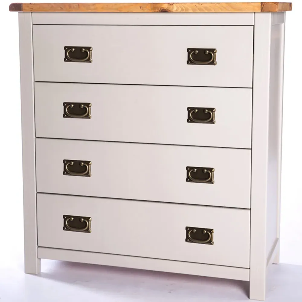 Argenta 4 Drawer Chest of Drawers with Brass Drop Handles - Grey, Pine