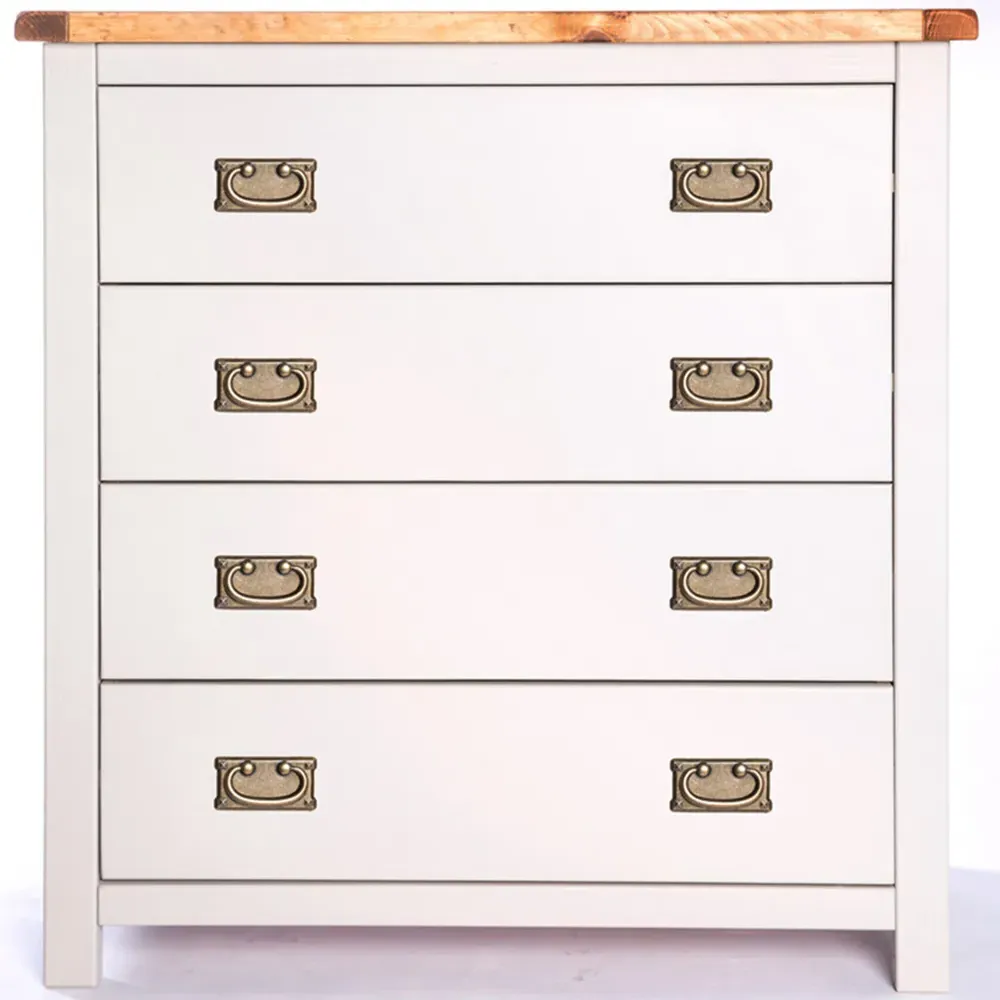 Argenta 4 Drawer Chest of Drawers with Brass Drop Handles - Grey, Pine