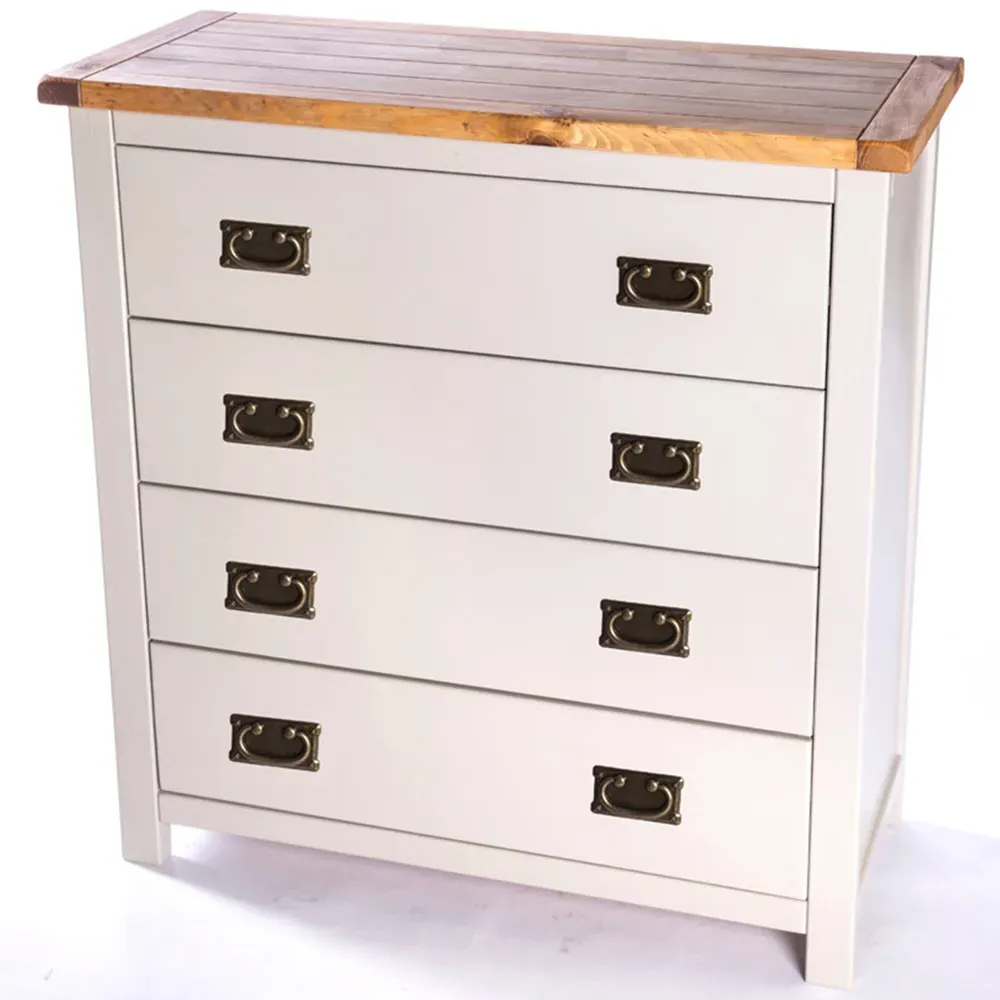 Argenta 4 Drawer Chest of Drawers with Brass Drop Handles - Grey, Pine