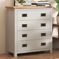 Argenta 4 Drawer Chest of Drawers with Brass Drop Handles - Grey, Pine