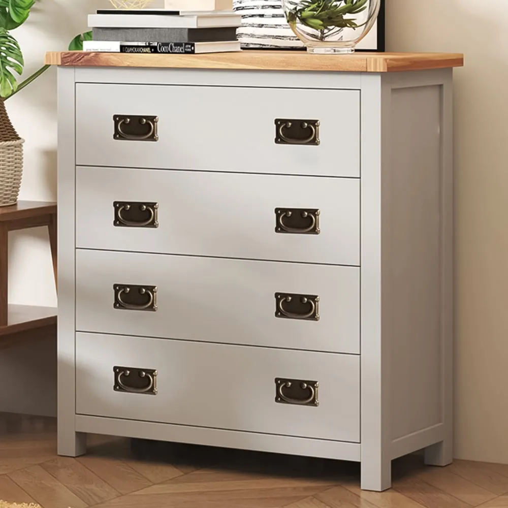 Argenta 4 Drawer Chest of Drawers with Brass Drop Handles - Grey, Pine