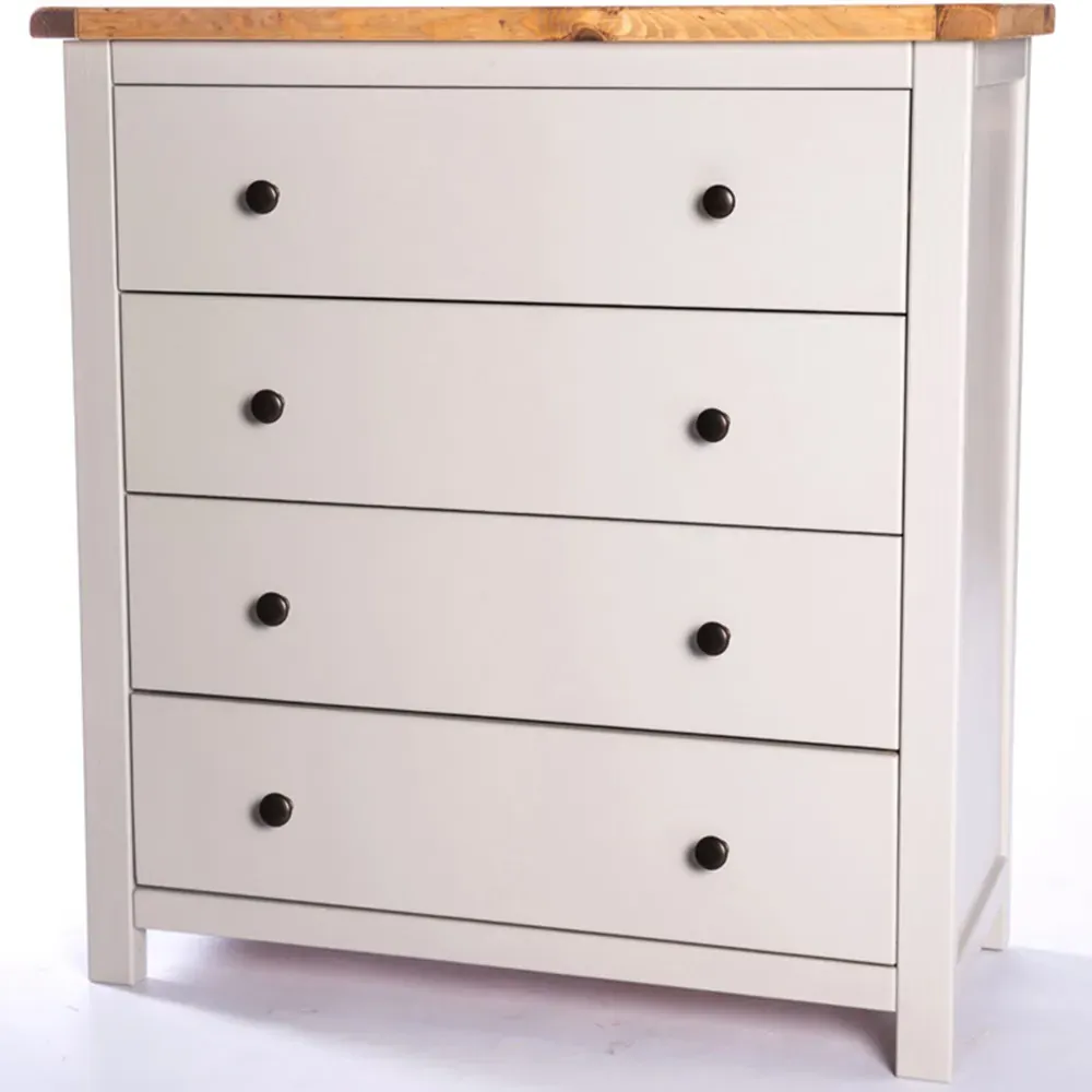 Argenta 4 Drawer Chest of Drawers with Brass Knobs - Grey, Pine