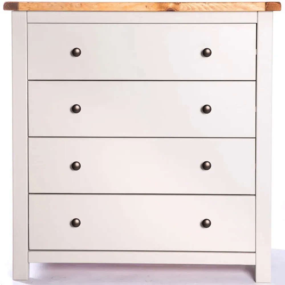 Argenta 4 Drawer Chest of Drawers with Brass Knobs - Grey, Pine