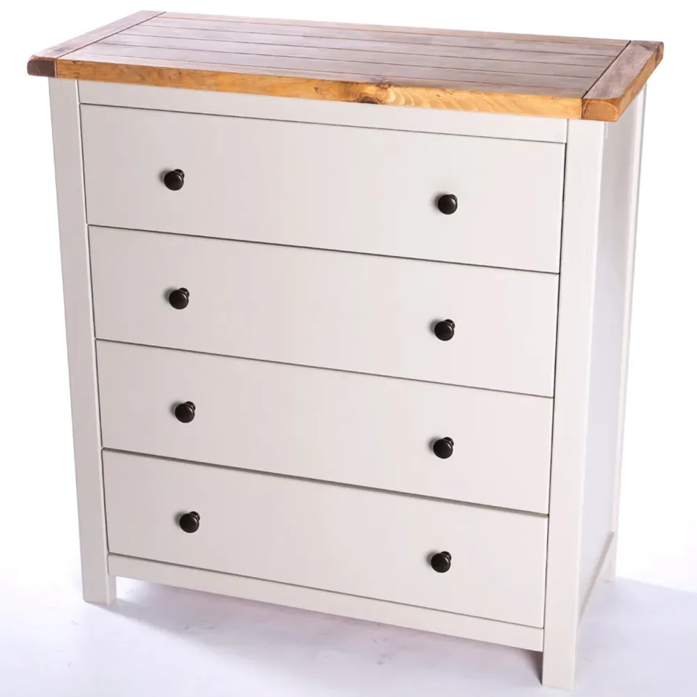 Argenta 4 Drawer Chest of Drawers with Brass Knobs - Grey, Pine