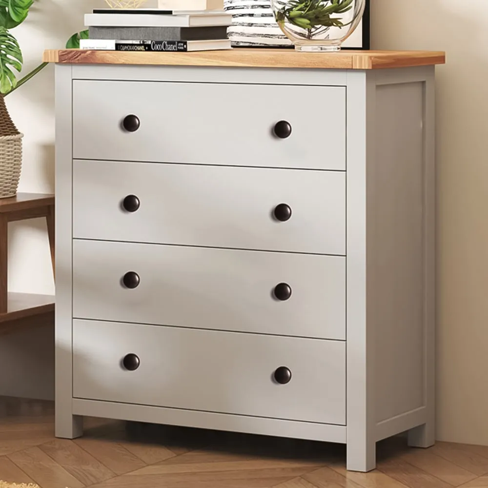 Argenta 4 Drawer Chest of Drawers with Brass Knobs - Grey, Pine
