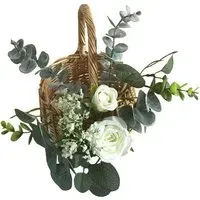 Artificial White Rose Floral Basket
