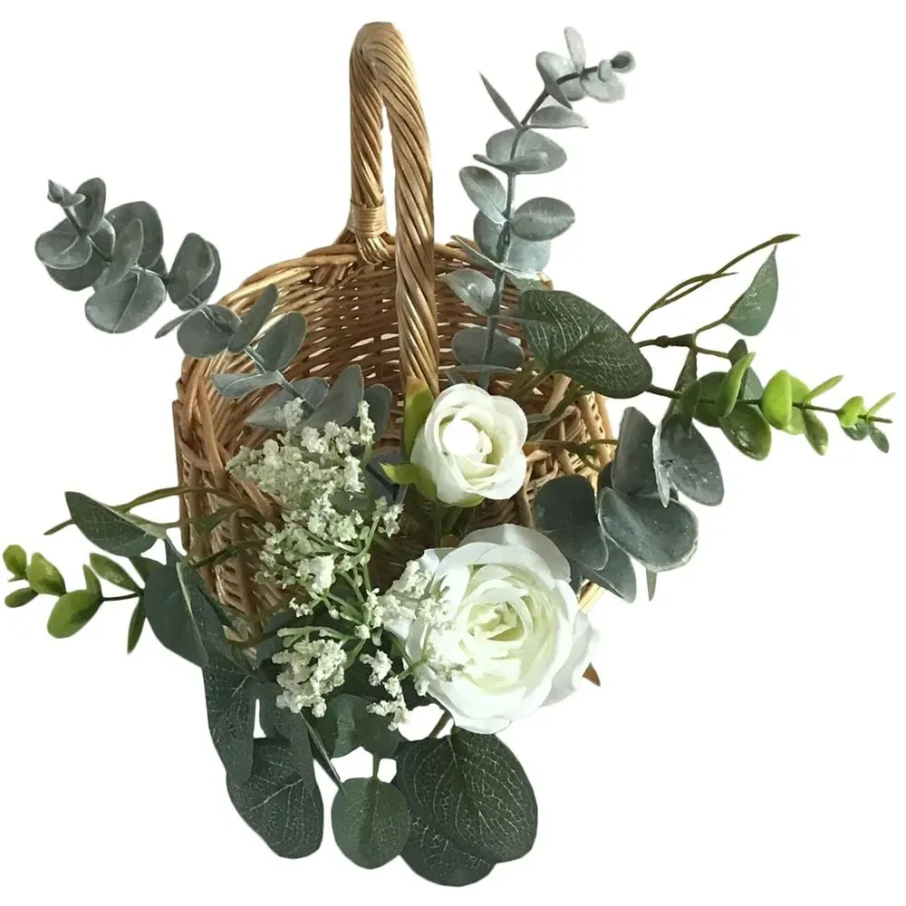 Artificial White Rose Floral Basket