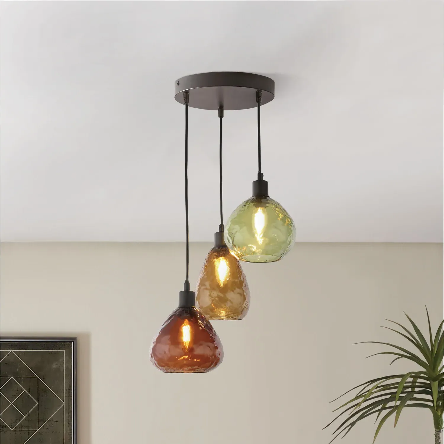 Asher 3 Light Electrical Fitting - Tinted Glass