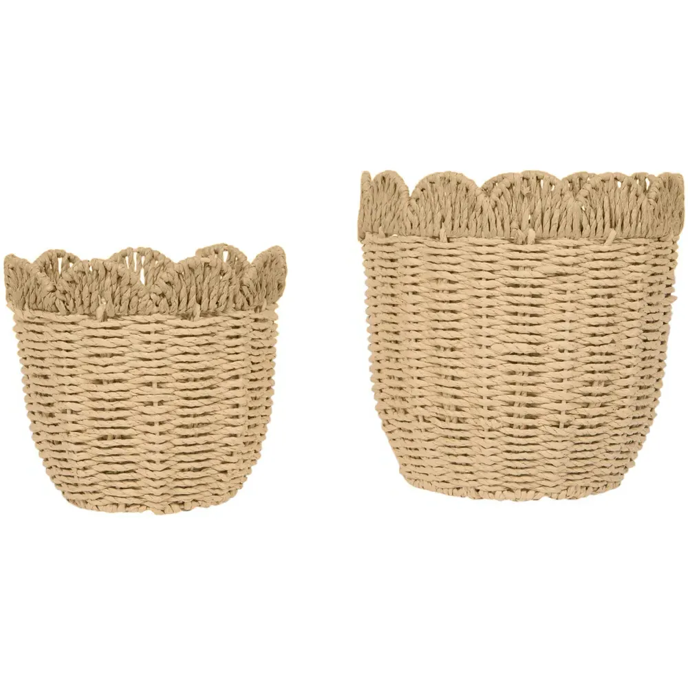 Aspen Set of 2 Scalloped Woven Planters - Brown