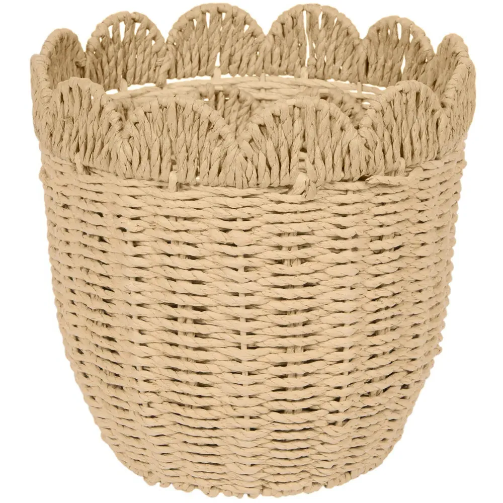 Aspen Set of 2 Scalloped Woven Planters - Brown