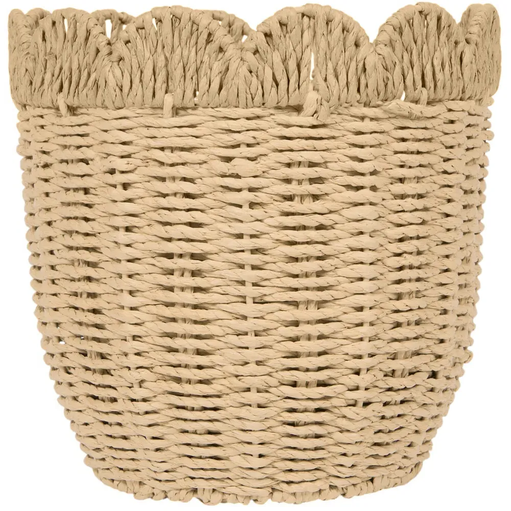 Aspen Set of 2 Scalloped Woven Planters - Brown