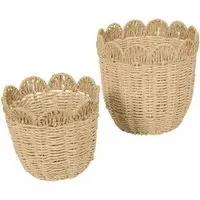 Aspen Set of 2 Scalloped Woven Planters - Brown