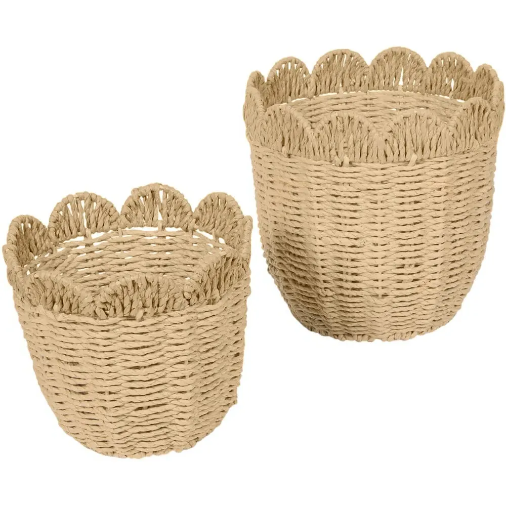 Aspen Set of 2 Scalloped Woven Planters - Brown image
