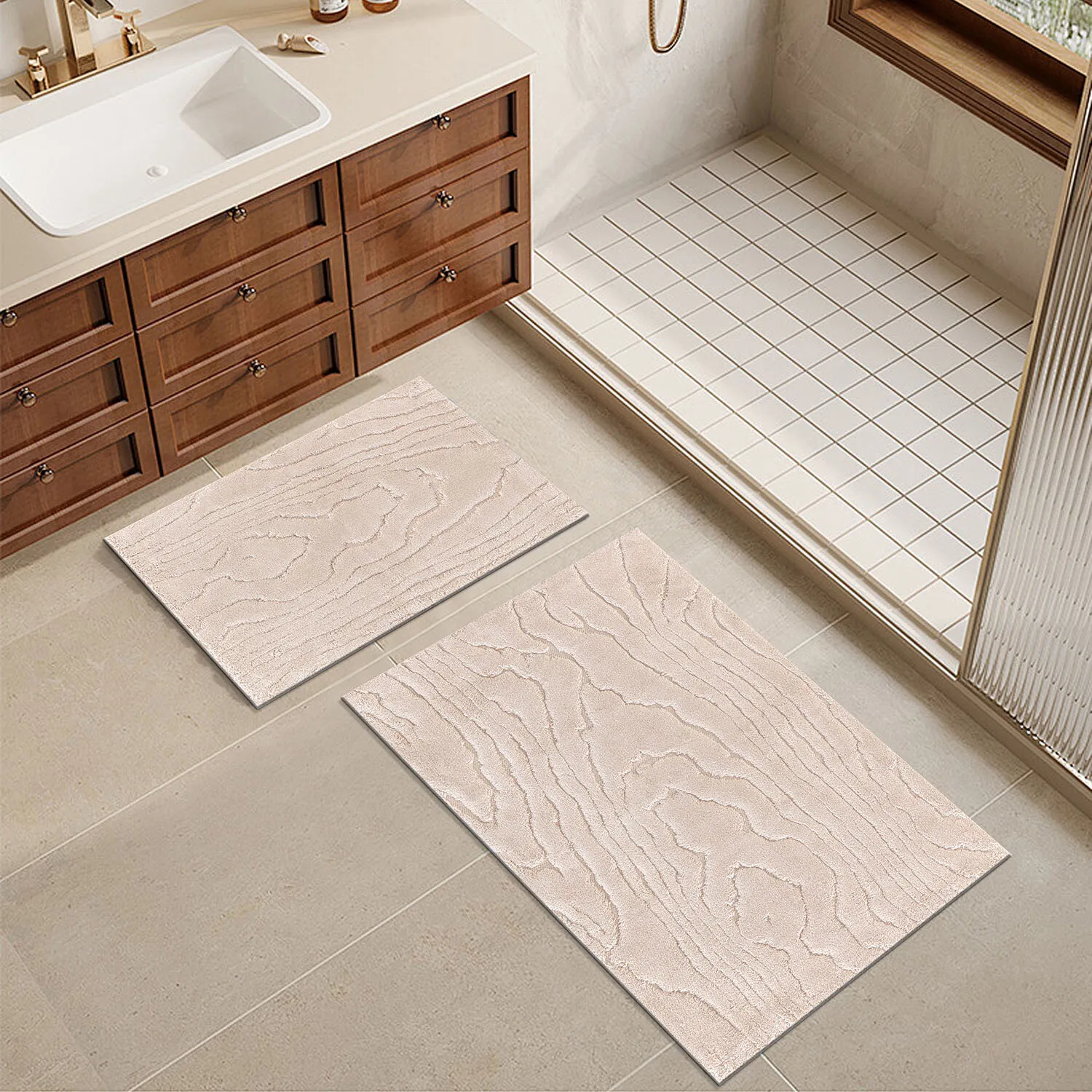 Aspen Wood Bath Mat - Beige, Cotton