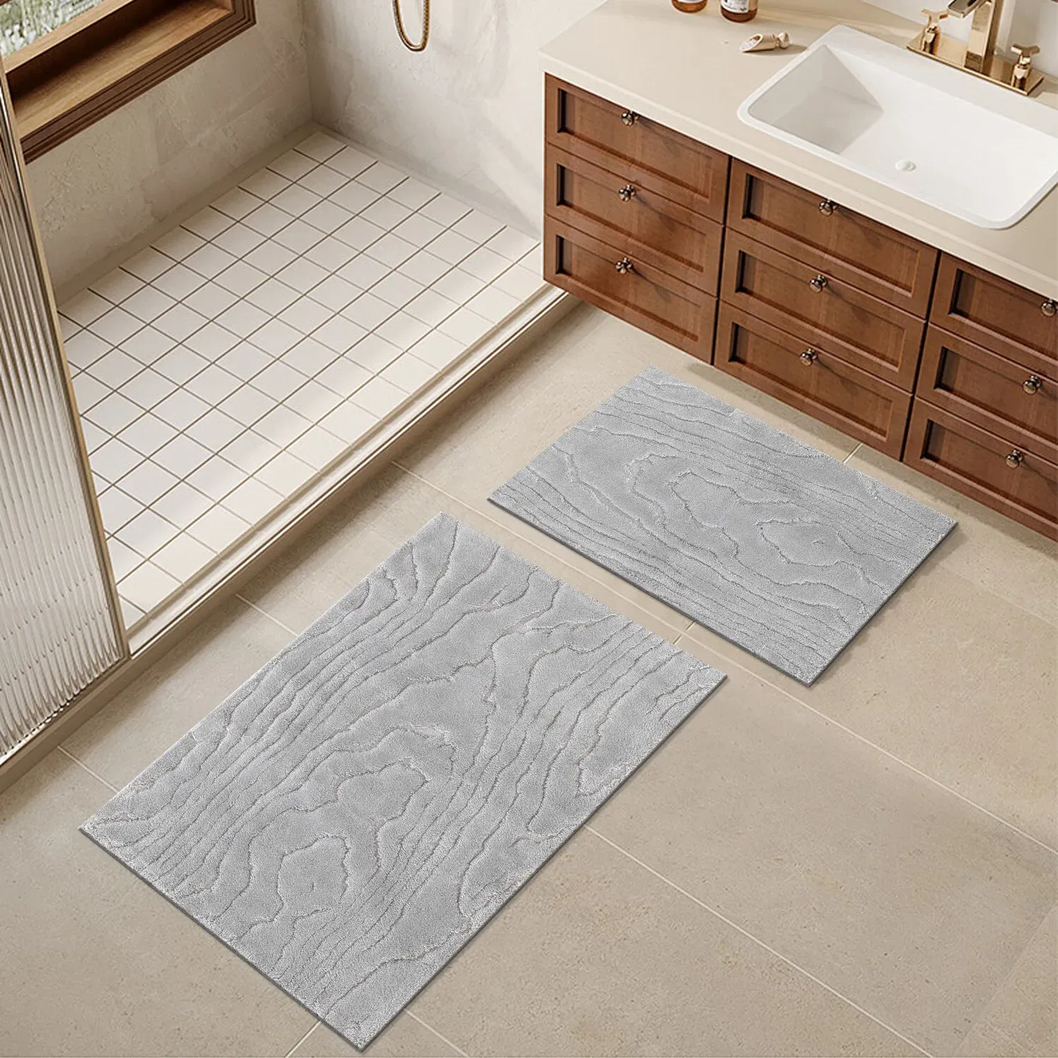 Aspen Wood Bath Mat - Light Grey, Cotton