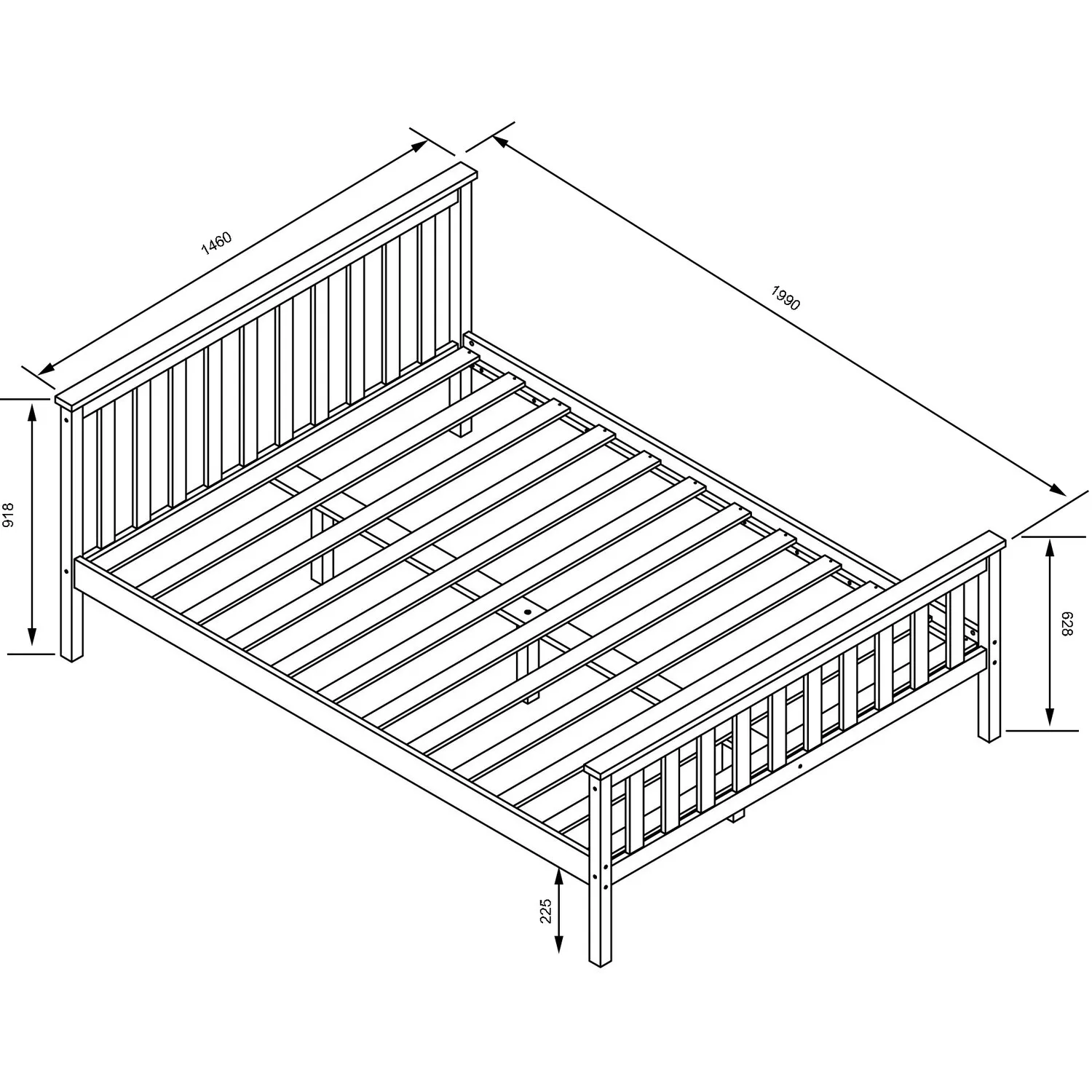 Atlantis Double Bed Frame - White, Pine