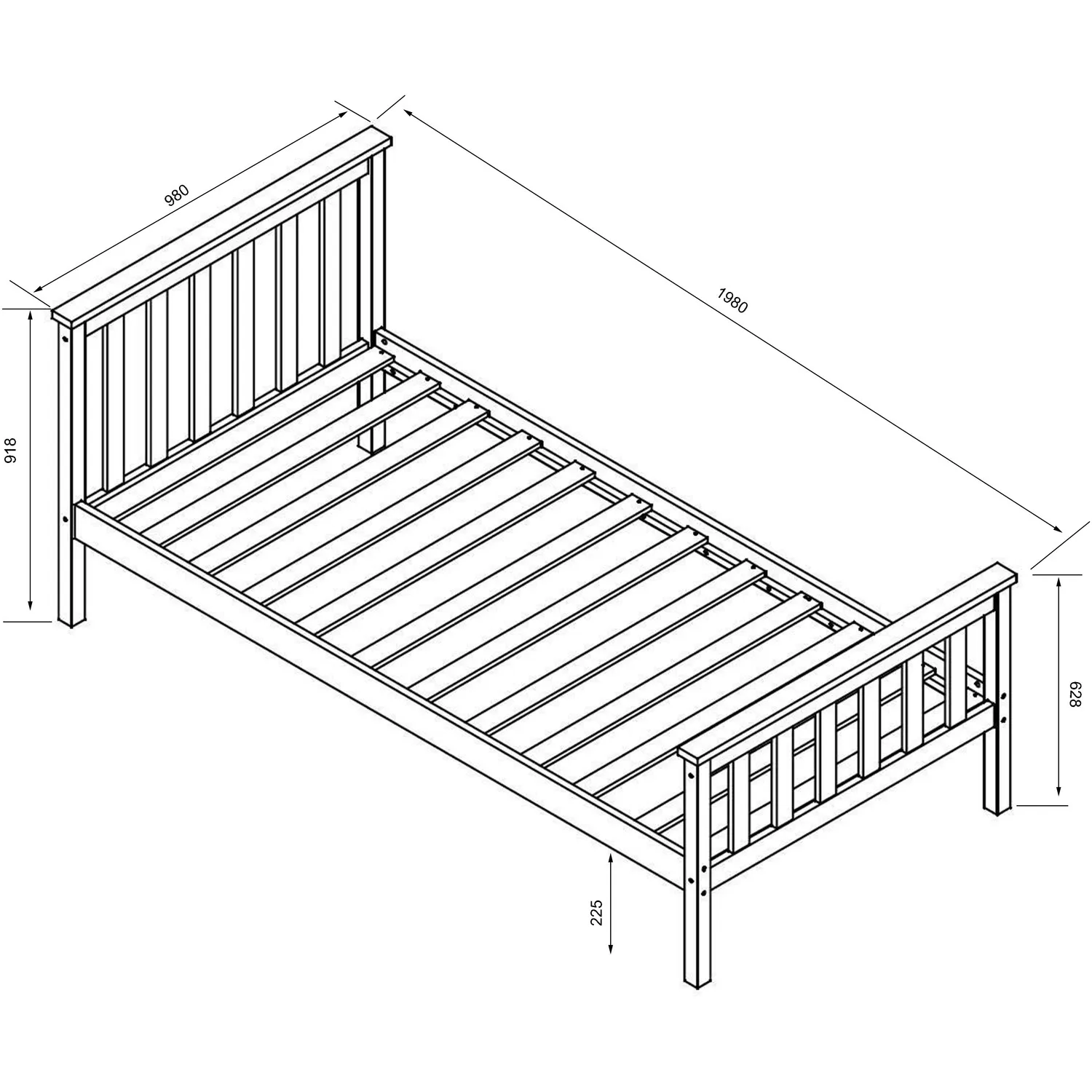 Atlantis Single Bed Frame - White, Pine