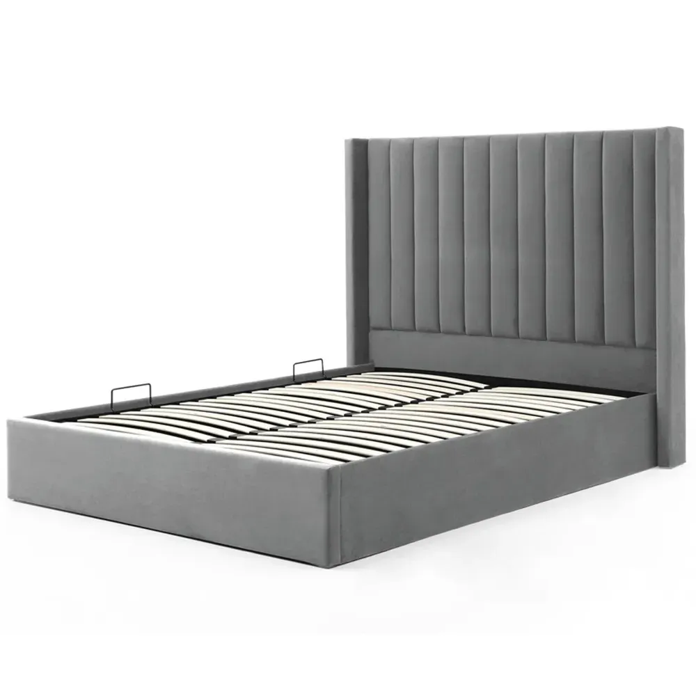 Atticus Super King Ottoman Bed with Storage - Grey, Velvet