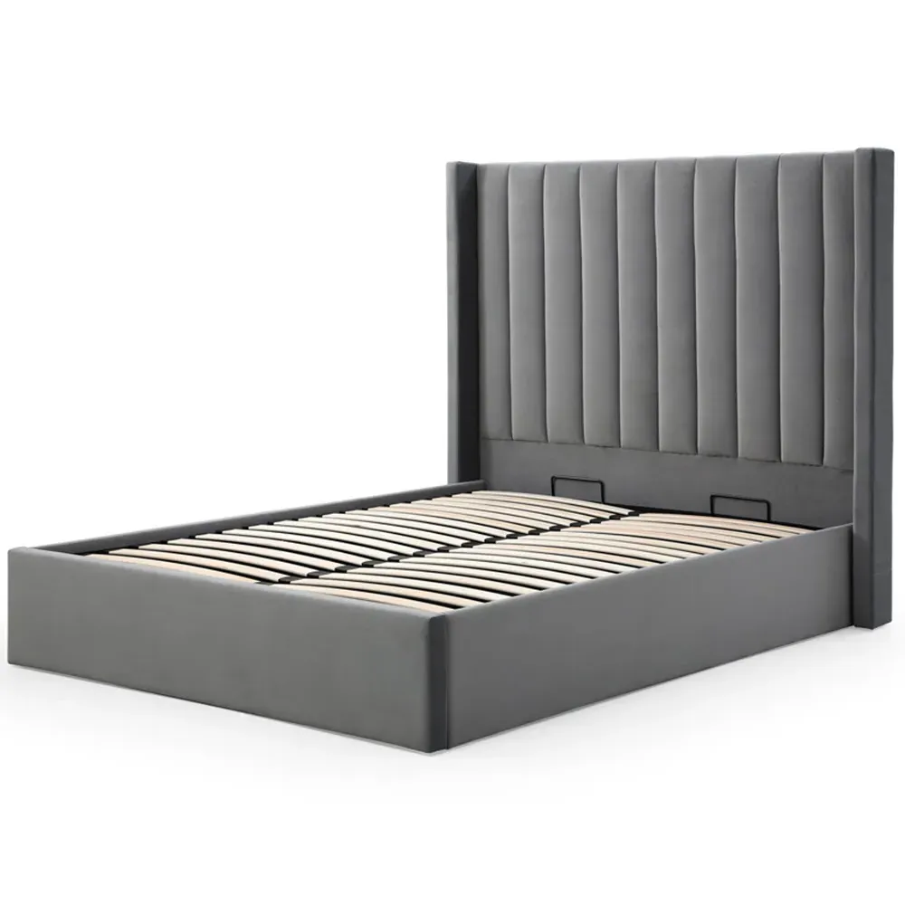 Atticus Super King Ottoman Bed with Storage - Grey, Velvet