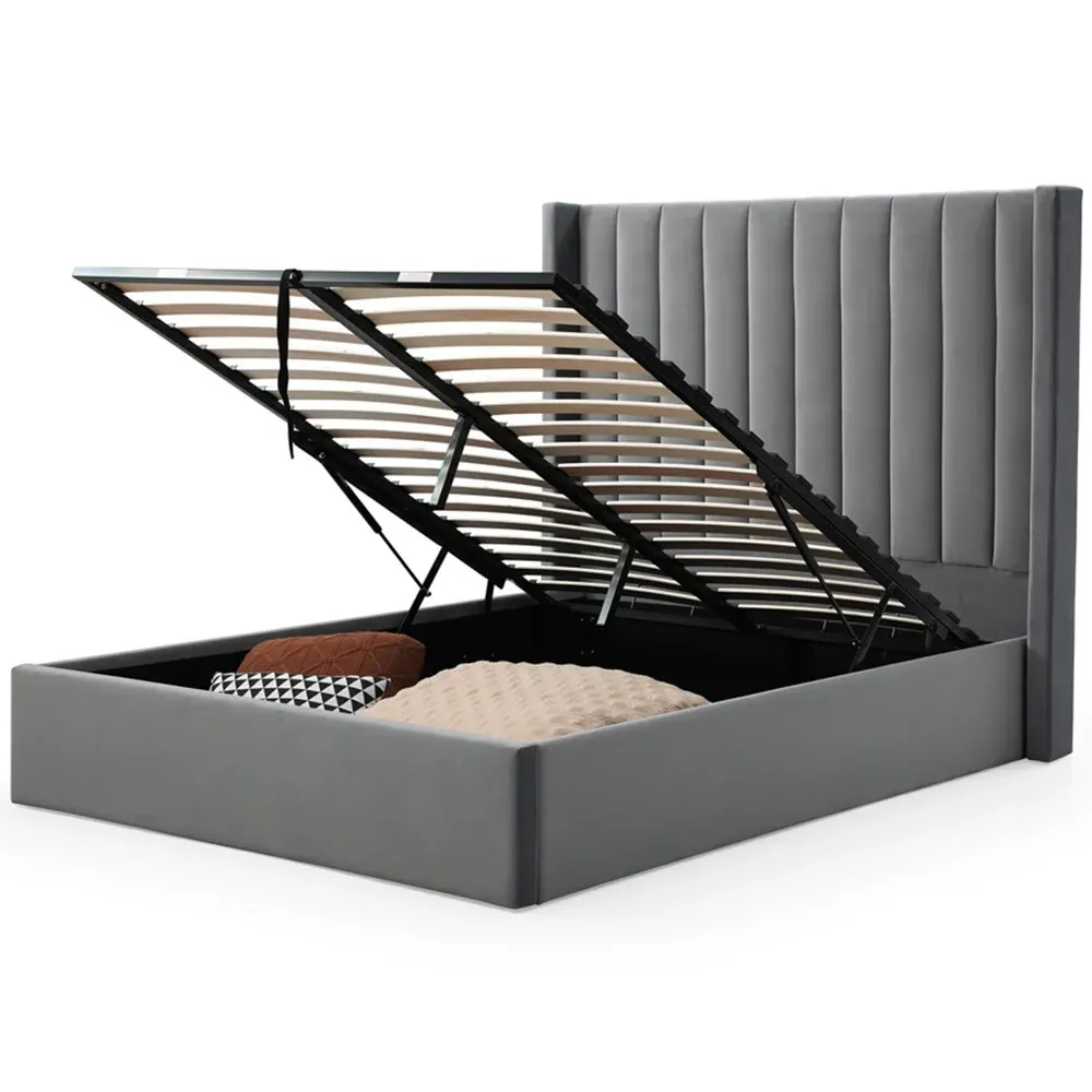 Atticus Super King Ottoman Bed with Storage - Grey, Velvet