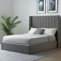 Atticus Super King Ottoman Bed with Storage - Grey, Velvet