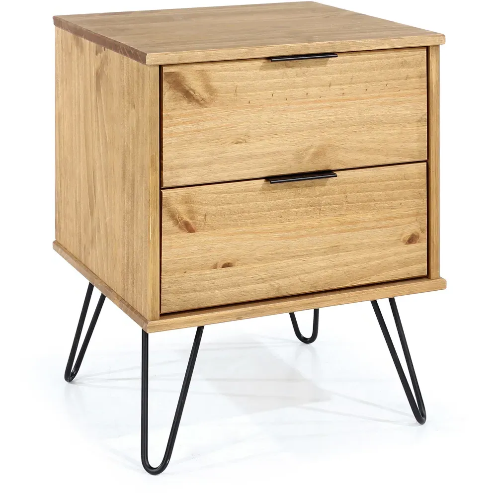 Augusta 2 Drawer Bedside Table - Brown, Pine