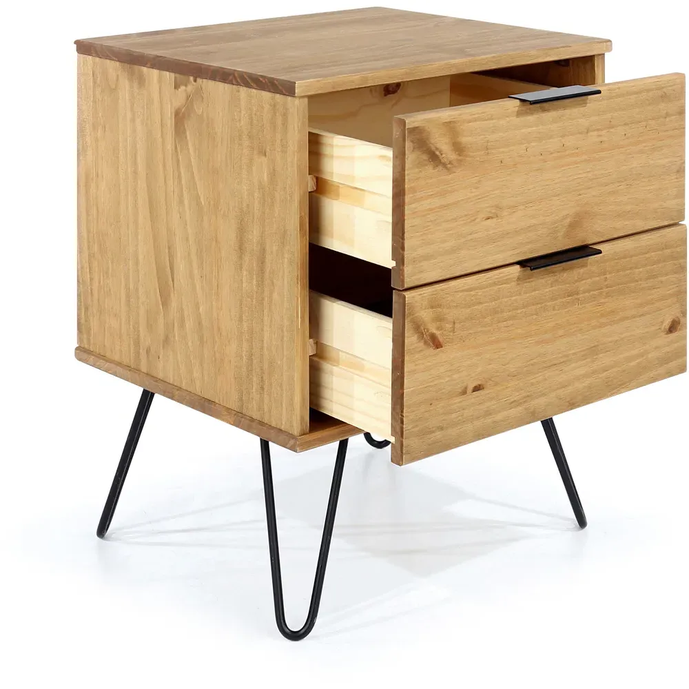 Augusta 2 Drawer Bedside Table - Brown, Pine