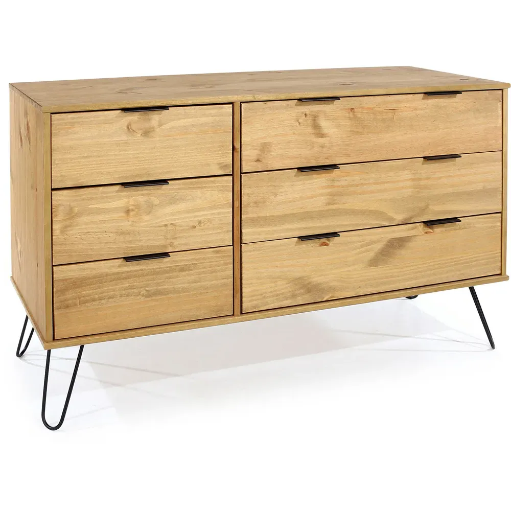 Augusta 6 Drawer Wide Chest of Drawers - Brown, Pine