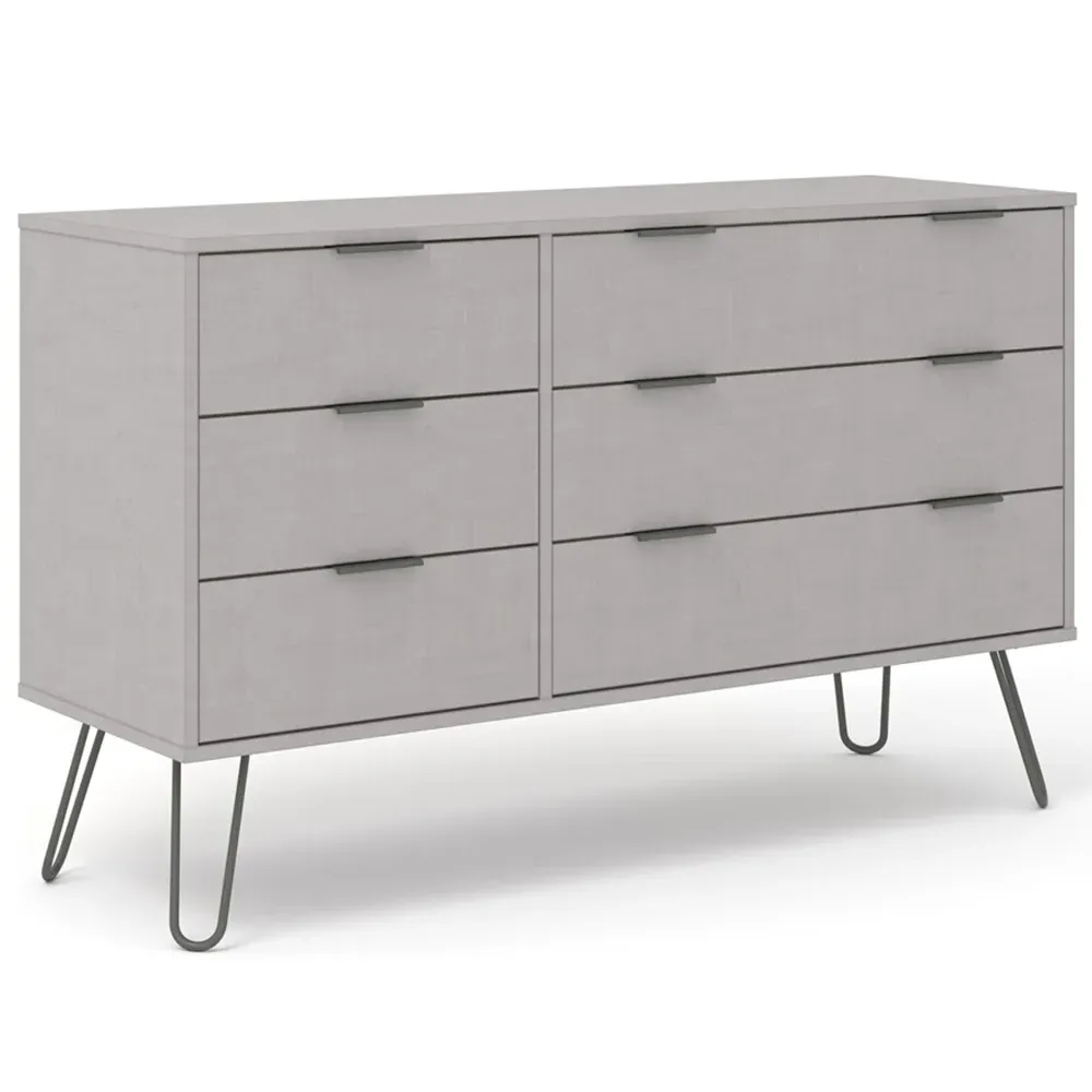 Augusta 6 Drawer Wide Chest of Drawers - Grey