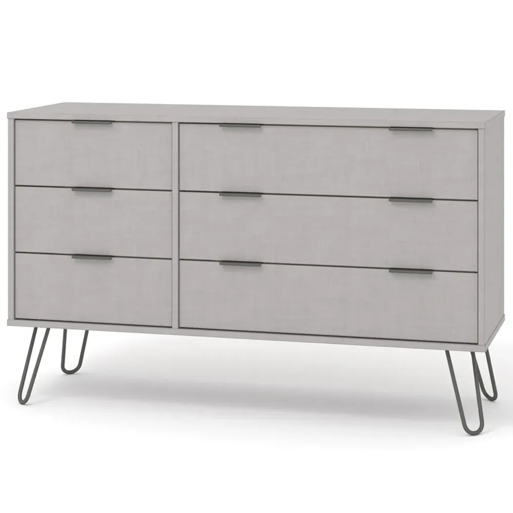 Augusta 6 Drawer Wide Chest of Drawers - Grey