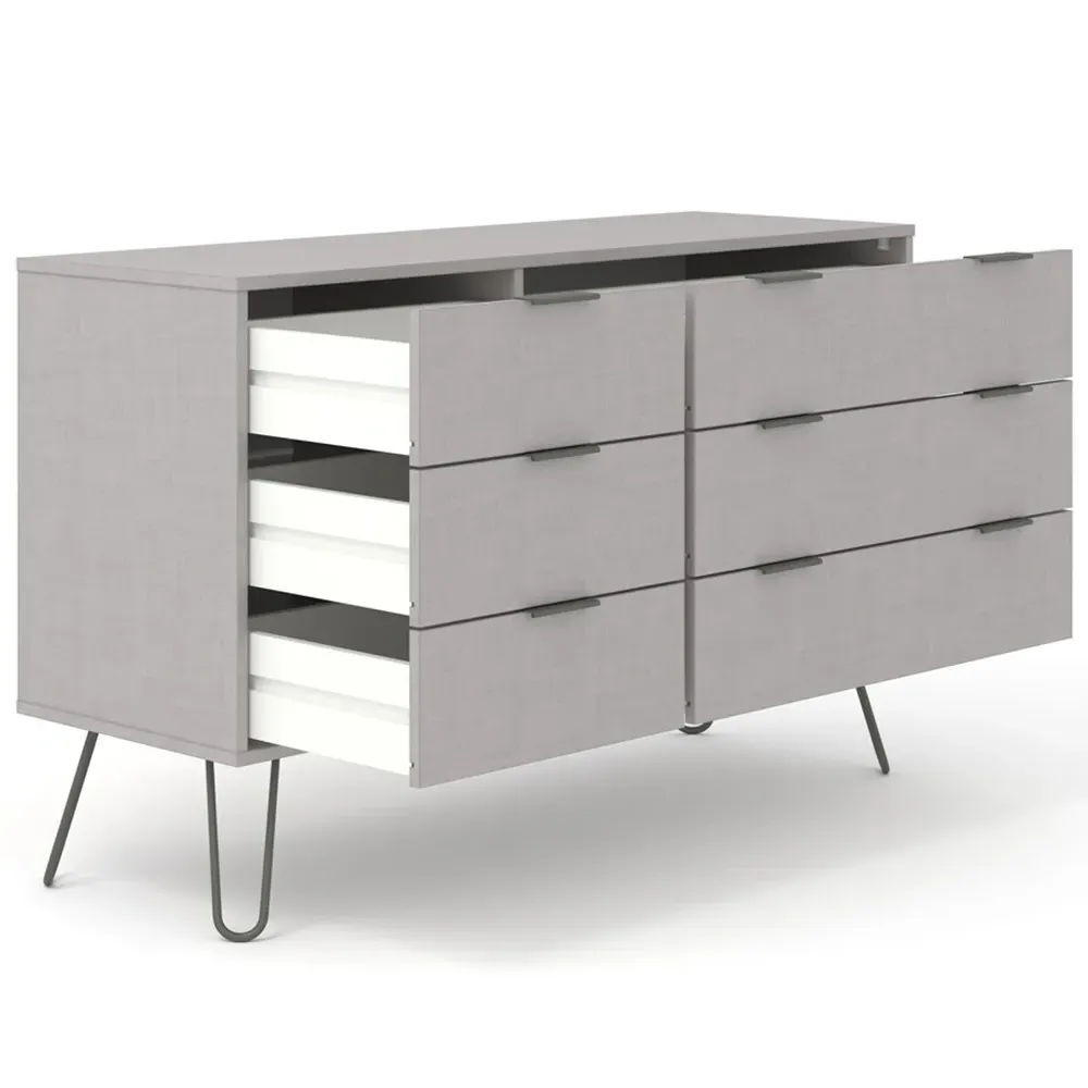 Augusta 6 Drawer Wide Chest of Drawers - Grey