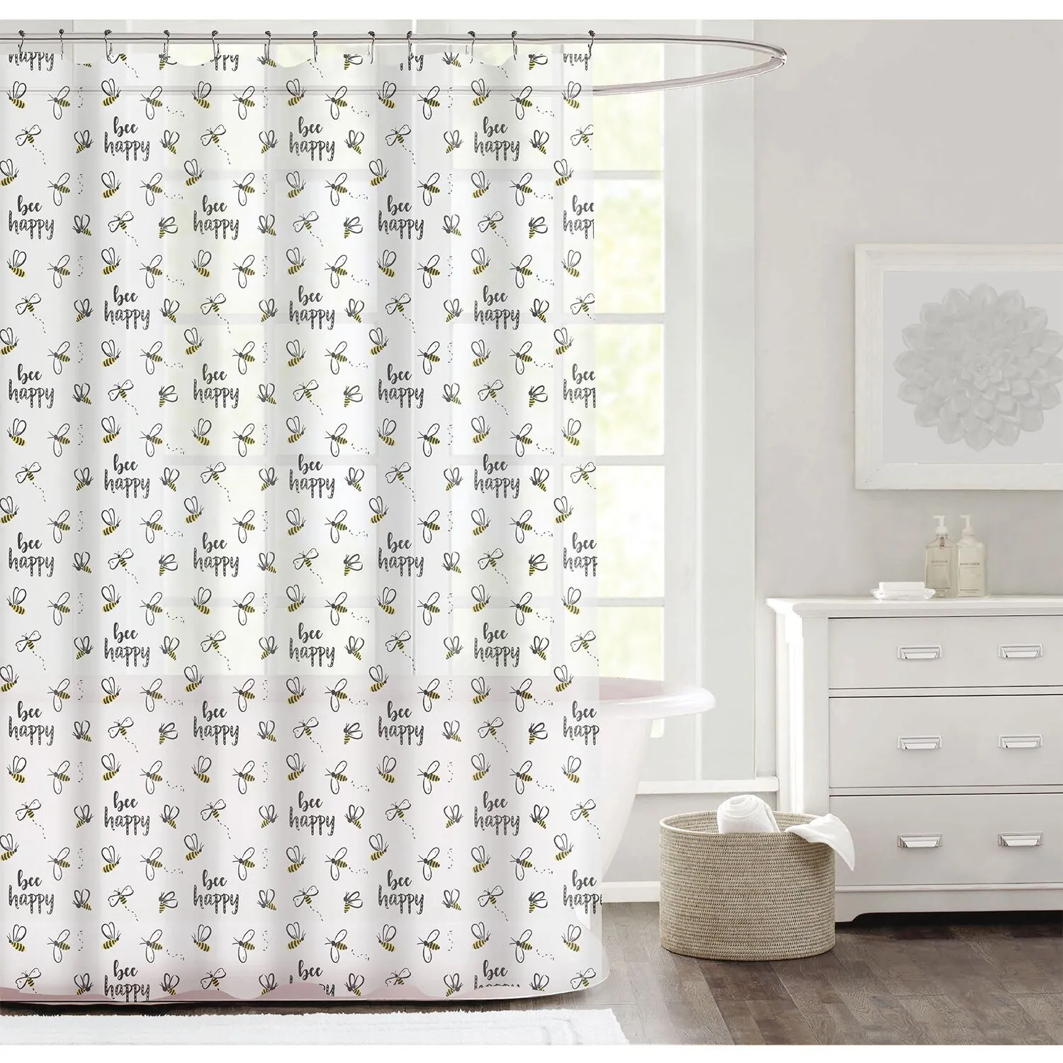 Aura Bee Happy PEVA Shower Curtain - 180 x 180cm